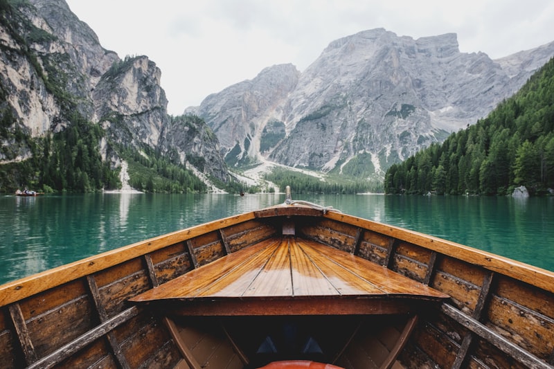 Canoe on still lake
